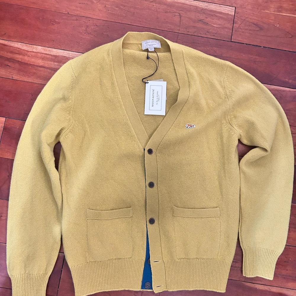 Maison Kitsune Yellow Cardigan Sweater